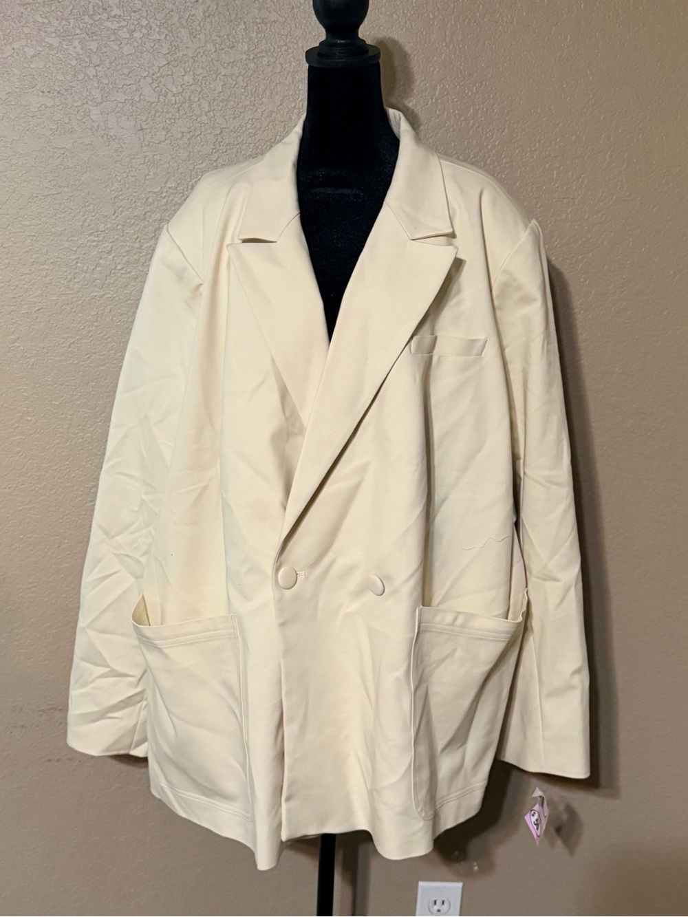Good American Double-Breasted Trench Coat in Cream